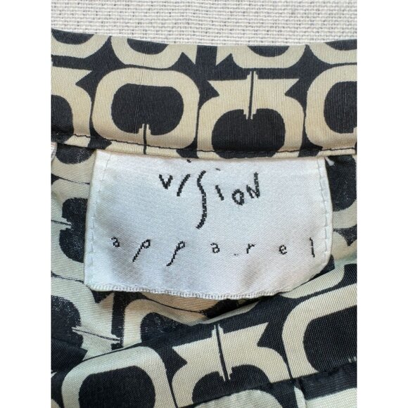 Vintage Vision Apparel Straight Satin Pants Womens Size 8 Tan Black Geometric - Picture 2 of 12